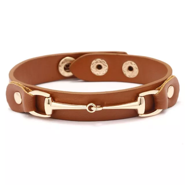 HORSE & WESTERN JEWELLERY JEWELRY  LEATHER SNAFFLE BIT BRACELET BROWN  GOLD e