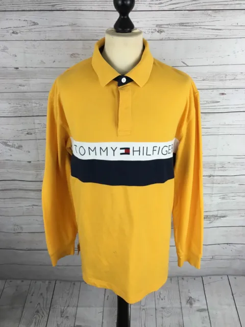 TOMMY HILFIGER RETRO SPELL OUT Long Sleeved Polo Shirt - XL - Great Condition