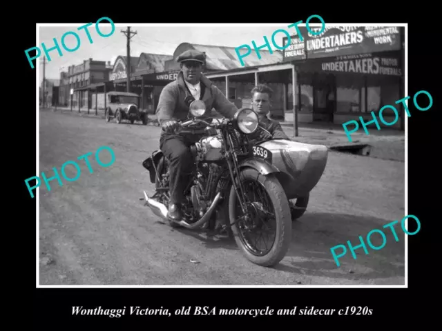 OLD POSTCARD SIZE MOTORCYCLE PHOTO OF BSA & SIDECAR c1920 WONTHAGGI VICTORIA