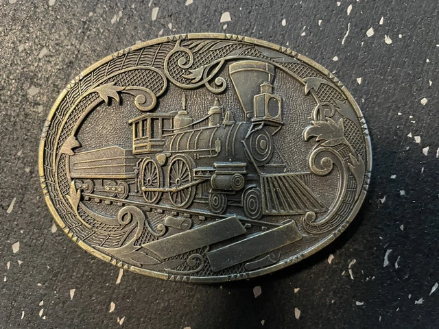 Vintage Belt Buckle Locomotive Train Railroad Antique Finish Brass