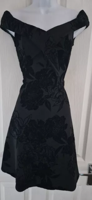 Women's Lipsy Dress NEW Uk10 Black Glitter Off Shoulder Fit&flare Sexy Party