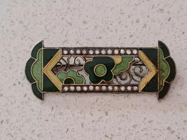 Vintage Pierre Bex Enamel & Paste Stone Brooch