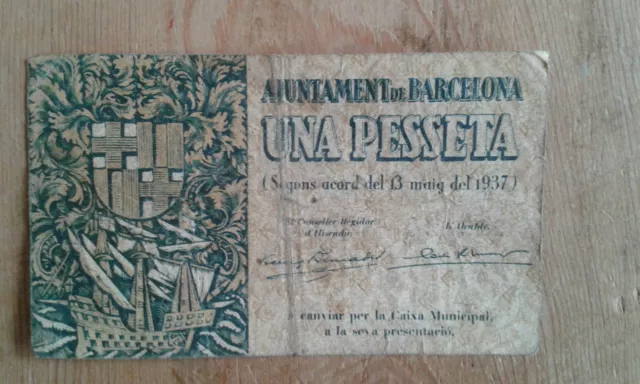Used -billete Of 1 Peseta Del Ajuntament Barcelona - Used