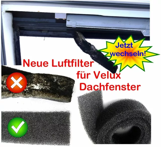 (5,20€/m) NEU, Hygienischer Luftfilter für Velux Dachfenster Holz u. PVC, ZZZ
