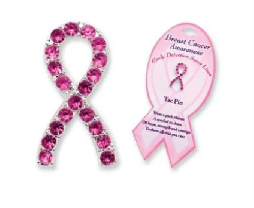 PINK RIBBON CRYSTAL BREAST CANCER TAC PIN Lapel Awareness Support Women Tack NEW