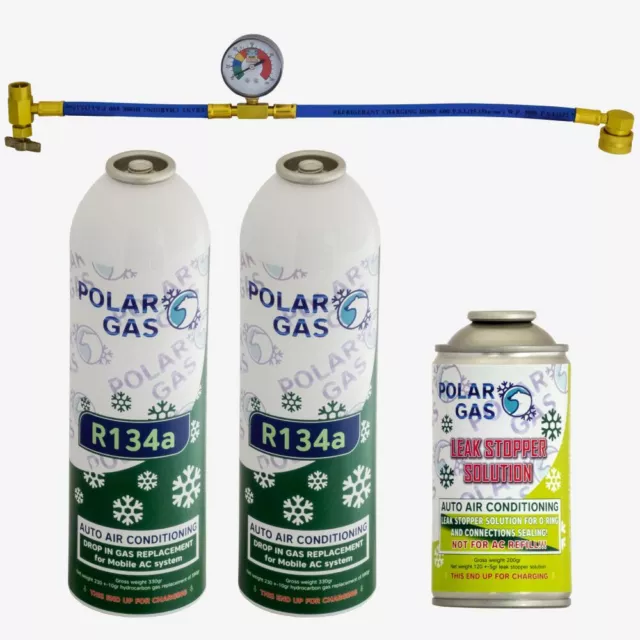Car AC Aircon Air Con Large Top Up + Leak Stopper Sealer Refill Regas DIY Kit