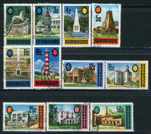 BARBADOS 328-40 SG399-411 Used 1970-74 Defin short 11/16 Wmk not checked CV$6