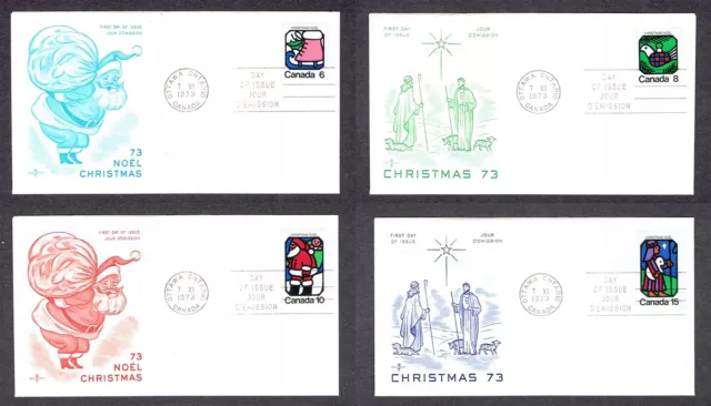 Canada FDC - 1973 - Christmas 4 FDCs , Scott #s 625-8, Rosecraft
