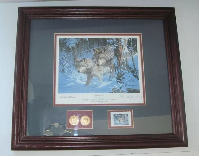 Rocky Mountain Elk Foundation Framed WOLF Print BROTHERS Wolves Fine Art 18x16
