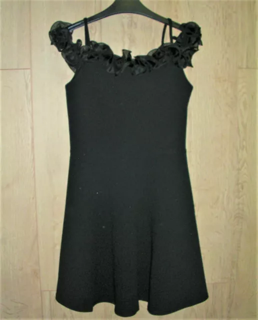 BNWOT RIVER ISLAND Girls Black Ruffle Shoulder Party Dress Age 5-6 116cm NEW