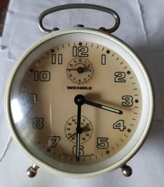 ANTIGUO RELOJ CUERDA DESPERTADOR ALEMAN CON ALARMA WEHRLE  FUNCIONANDO  90x105mm 2