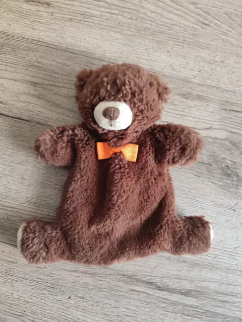 Doudou Peluche Marionnette Ours Marron Théâtre Jacadi Noeud Orange Etat Neuf