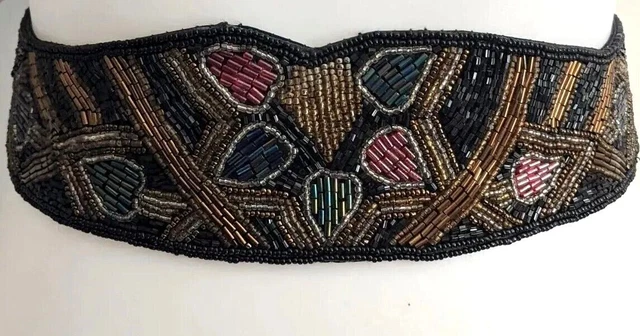 Vintage 80s Beaded Belt Flapper Glam Rock Bohemian Gypsy Disco Cocktail S M EUC
