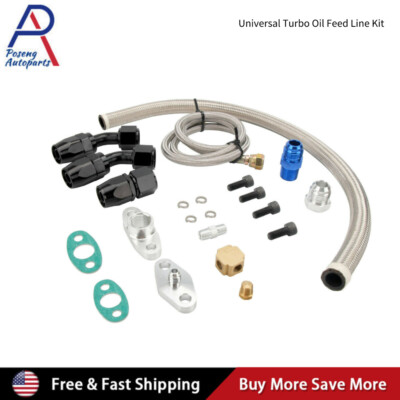 Universal Turbo Oil Line Kit Feed + Return Drain Flange T3 T4 T04E Oil Pan Plug