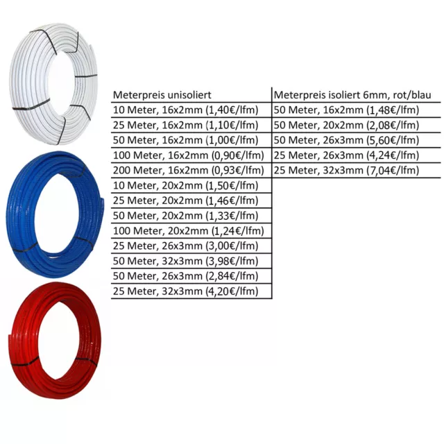 Verbundrohr Mehrschichtverbundrohr 16x2 20x2 26x3 32x3 Isoliert Unisoliert DVGW 2