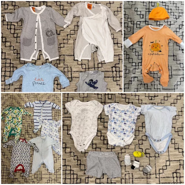 Baby Boy Clothing Bundle 0-3 months 14 items jumpsuits rompers bodysuits