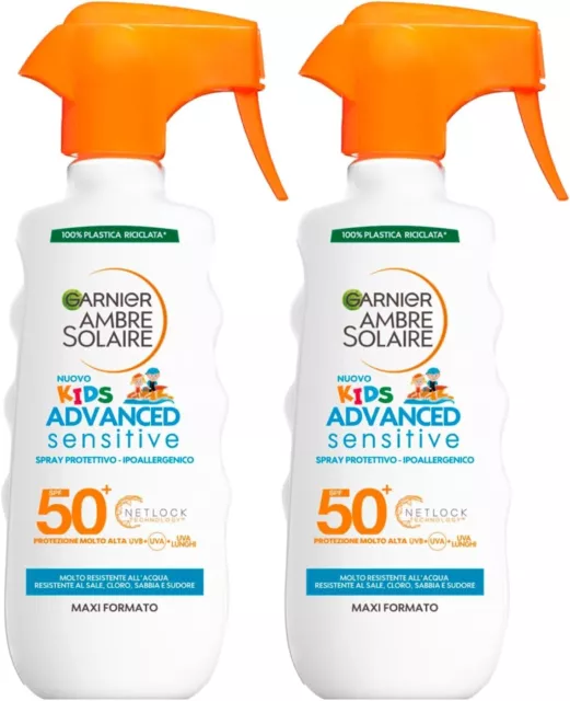 2x Garnier Ambre Solaire Kids SPF 50+ Spray Protezione Molto Alta per Bambini