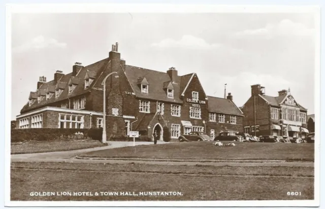 RPPC Golden Lion Hotel Town Hall Hunstanton Norfolk UK postcard C39