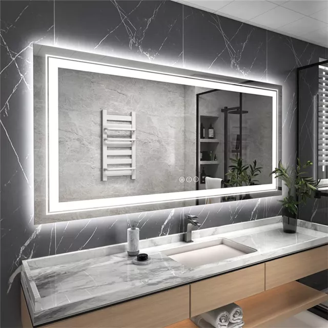 Double Sink X-Large LED Lighted Bathroom Mirror Anti-Fog Dimmable Long Lifetime