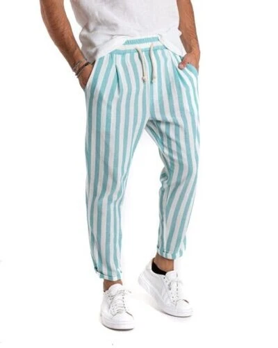 Pantalon rayé bleu clearance et blanc