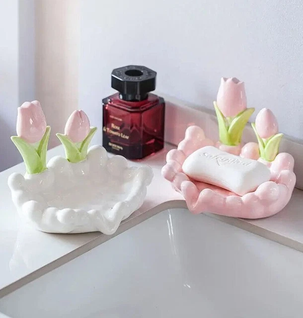 Céramique Support Porte Savon Floral Design Anti-dérapant Pratique Salle Agenda