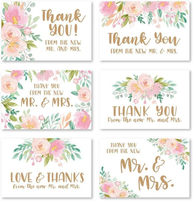 24 Pink Floral Wedding Thank You Cards With Envelopes, Elegant Bridal Shower You