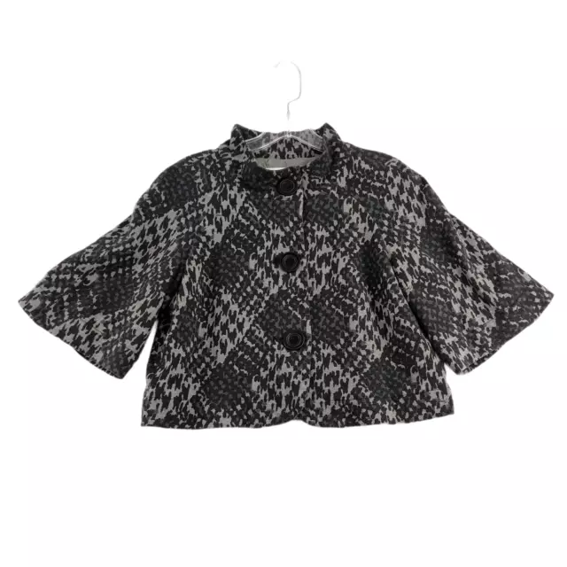 Trina Turk Women's Cropped Jacket 10 Black Gray Short Sleeve Capelet Plaid Knit