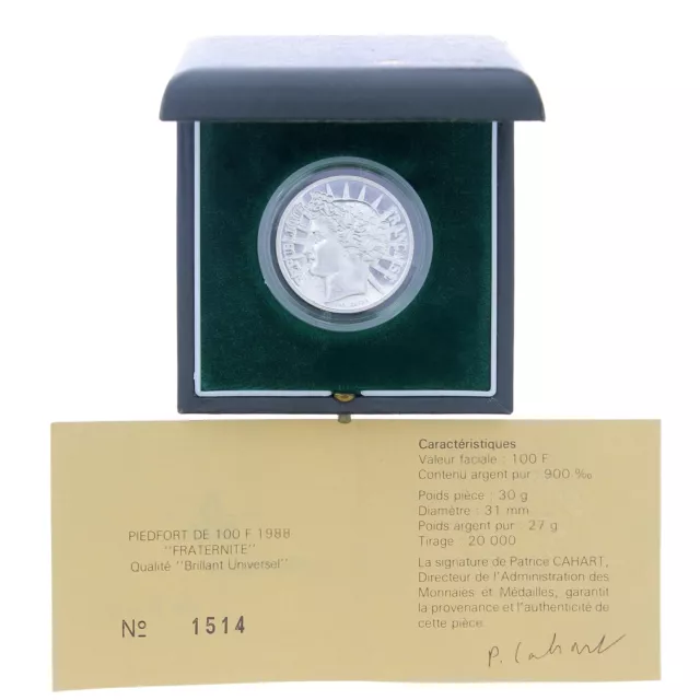 Monnaie de Paris Piedfort de 100 Francs BU Fraternité Argent 1988 P15697