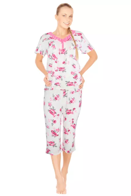 JEFFRICO Womens Capri Pajama Set 2 Piece Short Sleeve Top & Capri Pants  801C