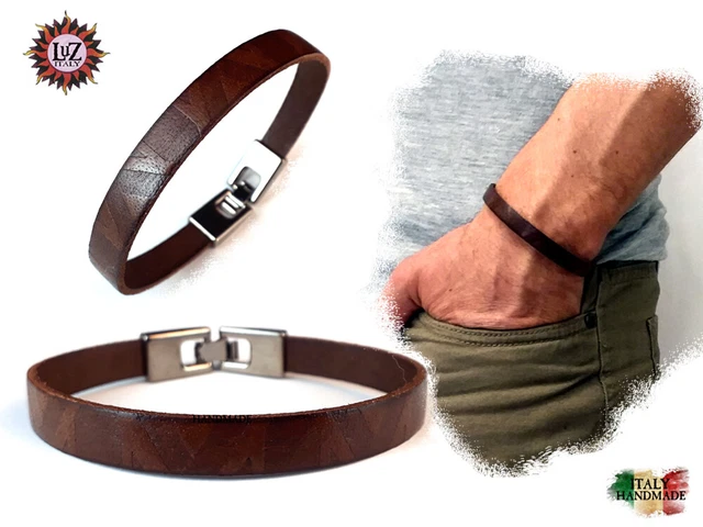 Bracelet En Cuir Rouge Brûlé LuZ Italy - 3 Tailles - Fermoir à Encastrement - Unisexe