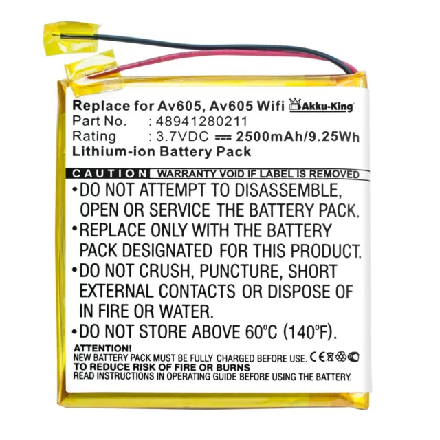 Lithium-Polymer 3,7V Akku für Archos AV605 Wifi 30GB 80GB 120GB 160GB GPS 4G