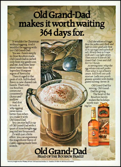 1986 Old Grand-Dad Bourbon Christmas eggnog bowl retro photo print ad ads52