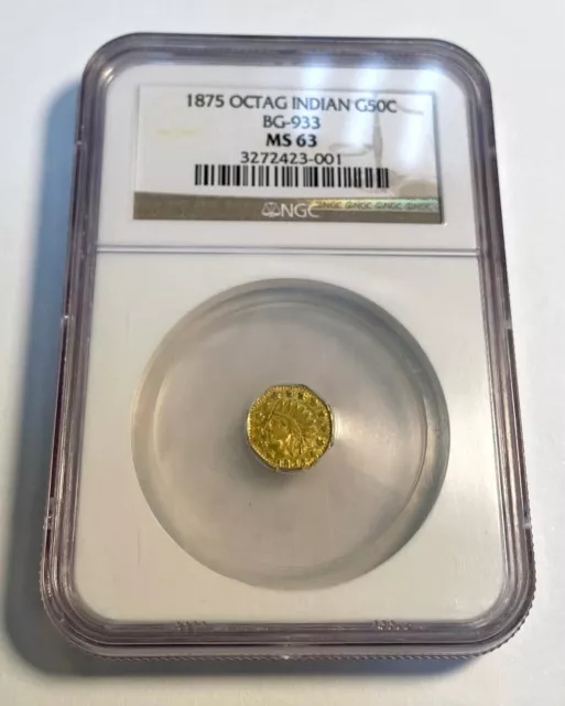 1875 BG-933 Octagon Indian 50c 1/2 California Fractional Gold MS63 NGC