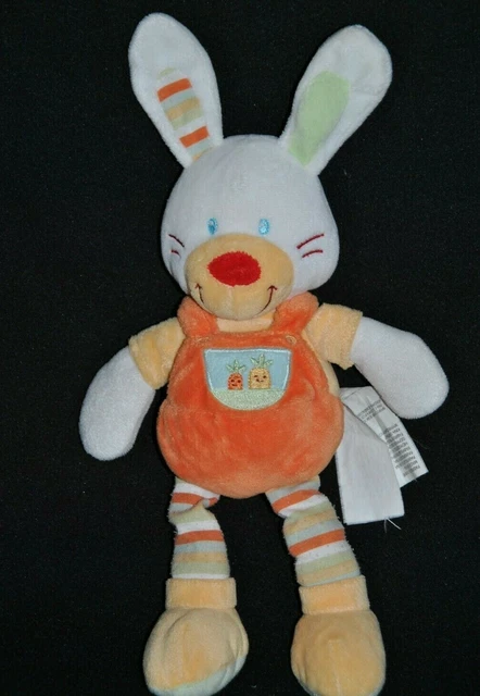 Peluche Doudou Lapin NICOTOY Orange Carotte Jambe Rayés Simba Toys Kiabi 30 Cm