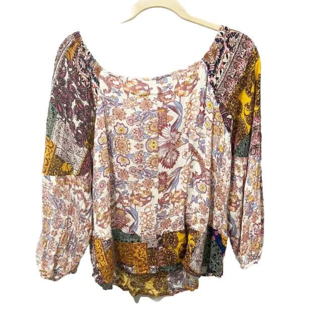 Rustic Rak Womens Floral Off Shoulder Blouse Multicolor Size M Long Sleeve Boho