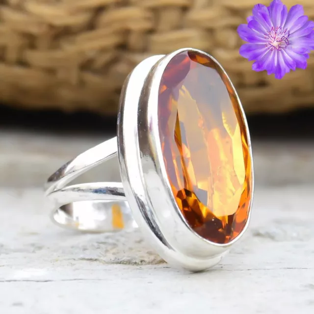 Citrine Gemstone 925 Sterling Silver Handmade Ring Jewelry in All Size