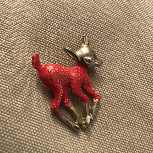 Vintage Red Deer Bambi Fawn Animal Brooch Pin Vintage