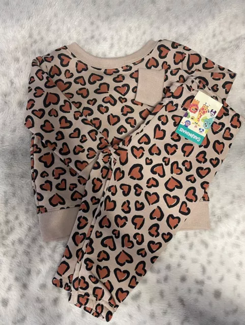Infant Baby Girla Two piece Crewneck Sweatshirt. & Sweatpants CHEETAH PRINT 6-9M