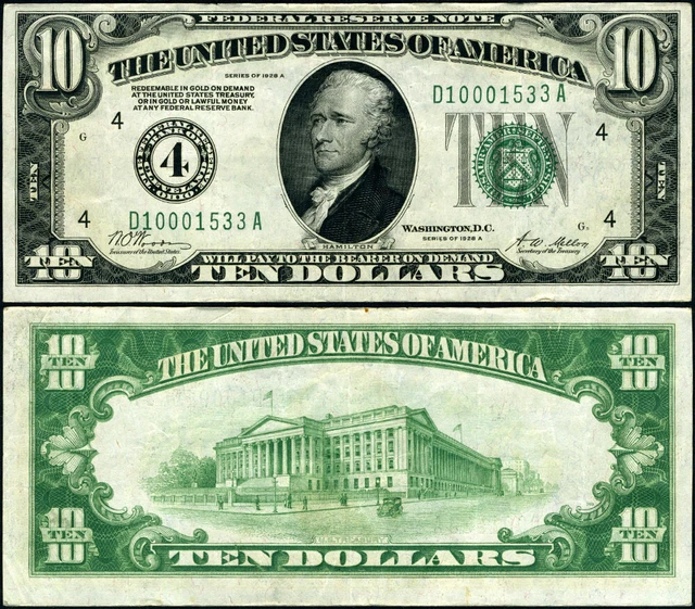 FR. 2001 D $10 1928-A Federal Reserve Note Cleveland D-A Block VF+