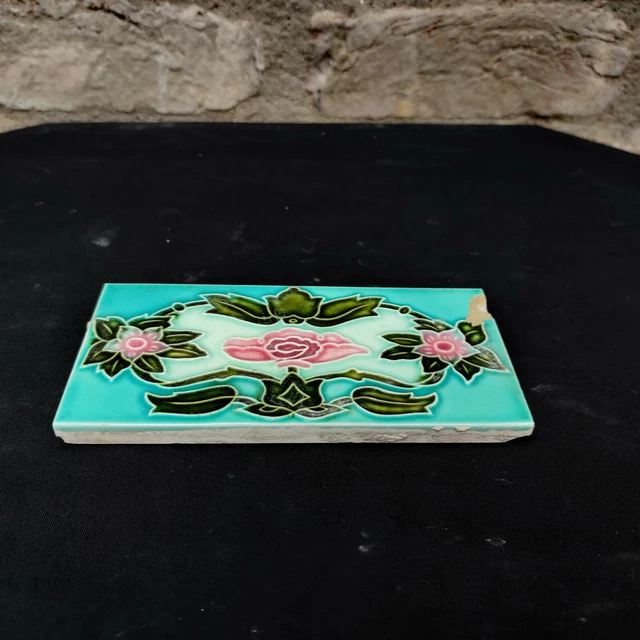 1940 Vintage Architecture Furniture Tile Floral Majolica Art Nouveau Japan CT158 2