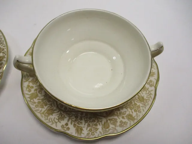 George Jones & Sons 6 Crescent Ivory Soup Cups & Saucers Cream & Gold Floral