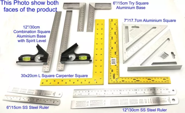 6 8 12" Try Square Angle Combination Ruler spirit Carpenter woodwork 15 20 30cm