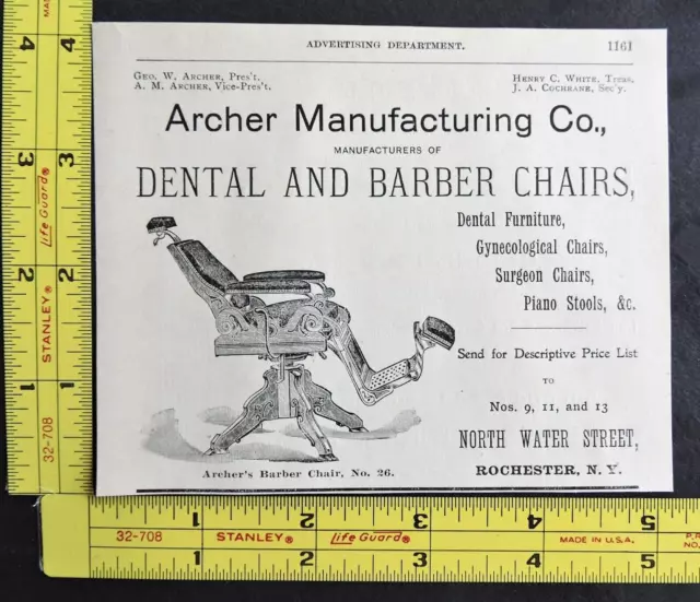 RARE Antique 1899 Ad - Archer Mfg Co. Barber Chair Rochester NY Vtg