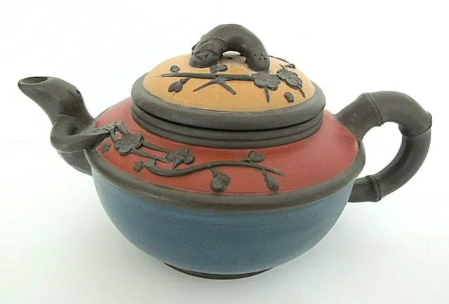 Chinese YiXing Zisha Three Tone Plum Flower Clay Teapot Signed Marked