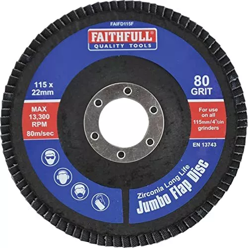 Faithfull FAIFD115F Abrasive Jumbo Flap Disc 115mm x 22mm (4.5in) FINE