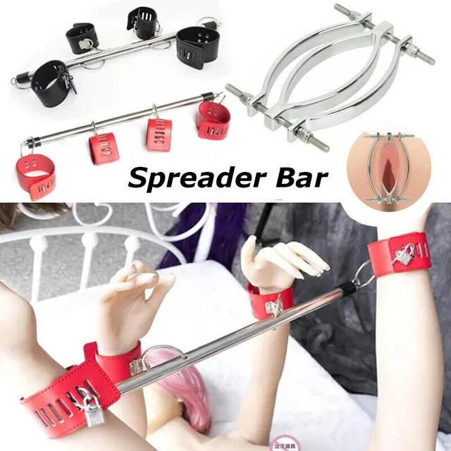 Spreader metallo barra pelle pu manette catene per piedi con blocco ritenuta