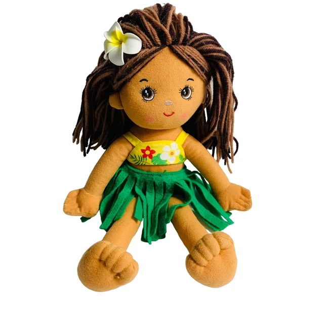Island Hula Girl Doll Hawaiian Aloha 13” Plush Hula Skirt Soft Cuddle Polynesian