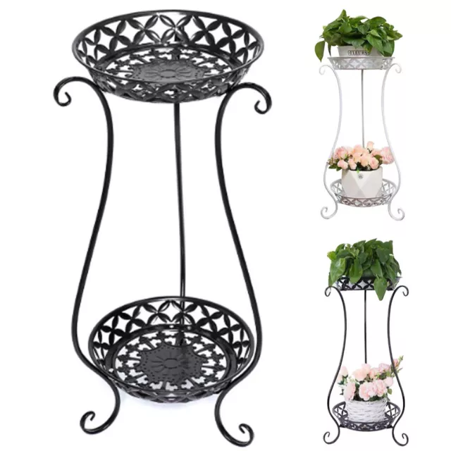 2Tier Metal Plant Stand Home Indoor Outdoor Garden Flower Pot Shelf Display Rack