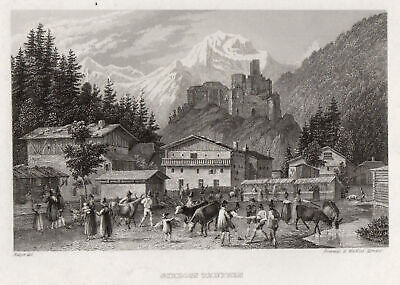 Adige Campo Tures Alto Adige Originale Incisione Acciaio Frommel & Winkles 1840 