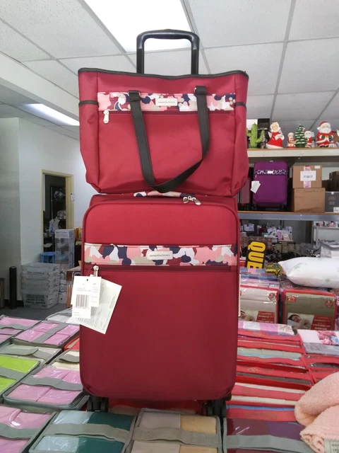 Samantha Brown 22" Spinner with Satchel 2-piece Set - Burgundy Geo Camo - New 5